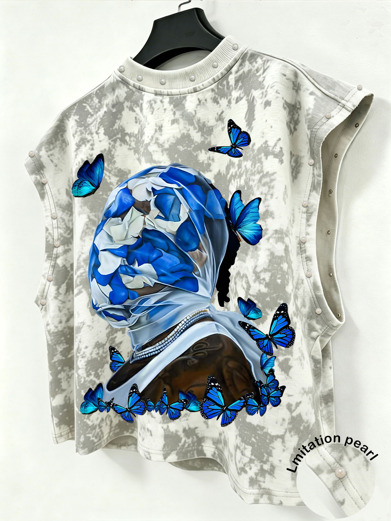 Summer Rose Clothing - Herren Tie-Dye Ärmelloses Tanktop, Blauer Rosen-Schmetterling-Druck,