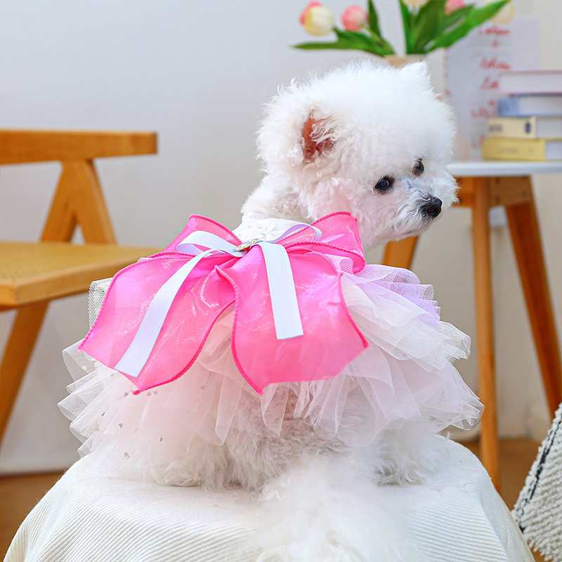Summer Rose Clothing - Rosen-Schleifenknoten Sommerkleider für kleine Hunde, mehrlagige