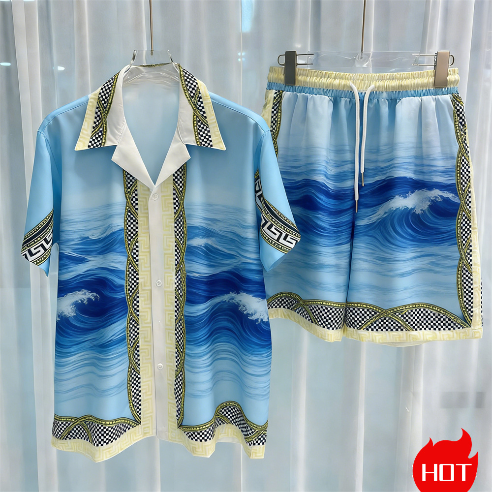 Summer Clothing Patterns - Sommer-Herrenhemd-Sets mit Pflanzenmuster, Polyester, zweiteiliges Hemd-Set,