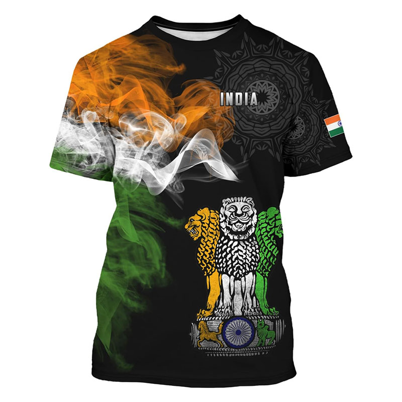 Summer Clothing India - T-Shirt mit Indien-Flagge-Aufdruck, Herrenbekleidung, Rundhalsausschnitt, kurzärmelig,