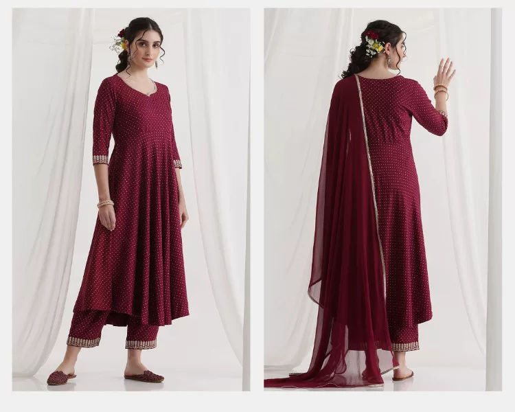 Damen Maroon Ethnisches Kurta- – Summer Clothing India Bewertung und Preis